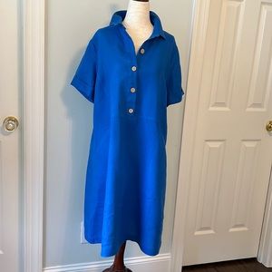 New JJill - 100% Linen Sea Blue Shirt Dress